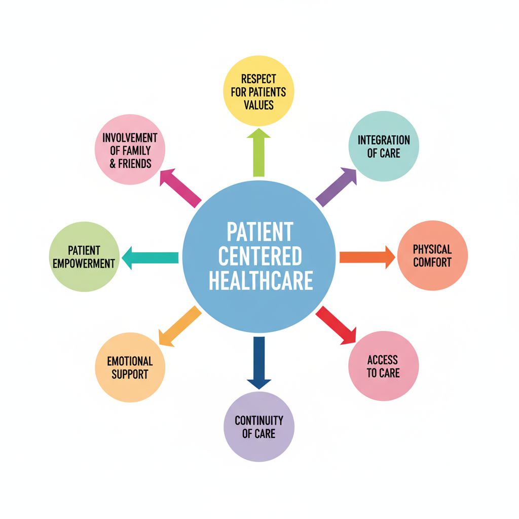 Patient-centred palliative care approach showing comfort, care coordination, and support for patients and families